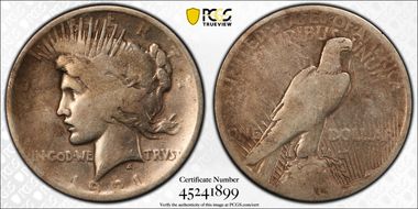 1921 $1 High Relief, Peace N1