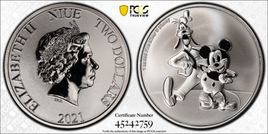 2021 $2 Mickey and Goofy First Strike MS69
