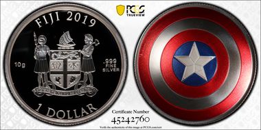 2019 $1 Captain America Shield Colorized PR69DCAM