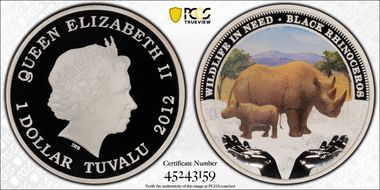 2012 $1 Black Rhinoceros Wildlife in Need Colorized PR70DCAM