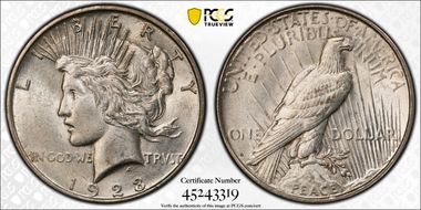 1923-D $1 VAM 2 Doubled Eagle Head AU58