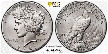 2021 $1 Peace Dollar 100th Anniversary MS69