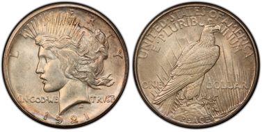 1921 $1 High Relief, Peace MS63