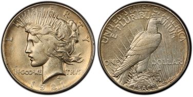 1921 $1 High Relief, Peace XF45