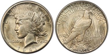 1921 $1 High Relief, Peace AU58
