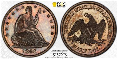 1846 50C Medium Date PR63