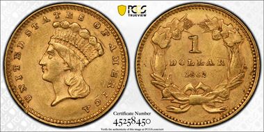 1862 G$1 AU58