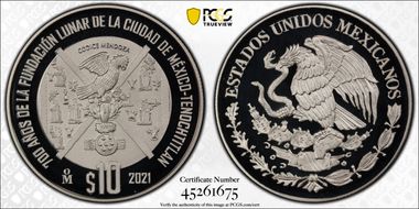 2021-Mo 10 Peso Foundation of Tenochtitlan 700th Anniversary PR69DCAM