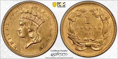 1862 G$1 AU58