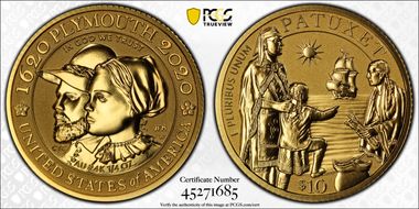 2020-W $10 Mayflower 400th Anniversary Reverse Proof PR70
