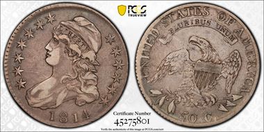 1814 50C O-105a, Single Leaf VF35