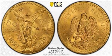 1929 50 Peso KM-481  Au MS65+
