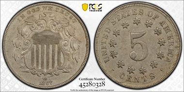 1867 5C No Rays AU50