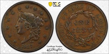 1837 1C Plain Cords, Medium Letters XF45BN