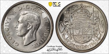 1947 50C Narrow Date Curved 7 MS64