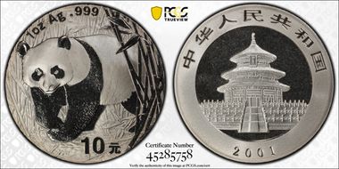 2001 10 Yn Panda Silver PAN-347A MS69