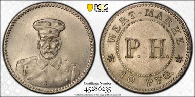 (c.1910) Tk10 Pfg Menzel-2951.4 Ni-Plated Brass MS63