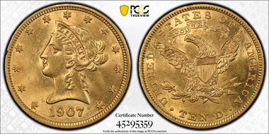 1907 $10 Liberty AU58