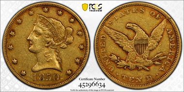 1850 $10 Large Date VF35