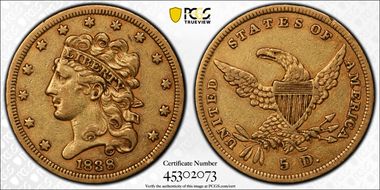 1838 $5 XF45
