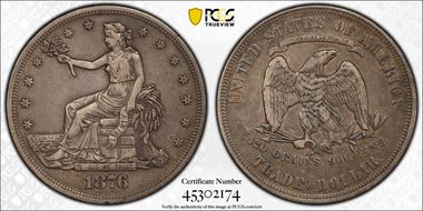 1876 T$1 Obverse 1, Reverse 2 VF35