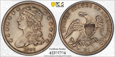 1838 25C Capped Bust PR62