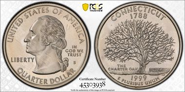 1999-S 25C Connecticut Silver PR64DCAM