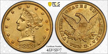 1853-O $10 AU55+ 