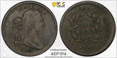 1804 1/2C Plain 4, No Stems F15BN