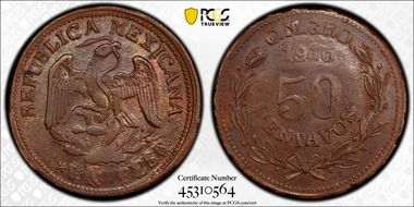 1915CM GRO 50C KM-656 AU58BN