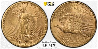 1908 $20 No Motto MS62