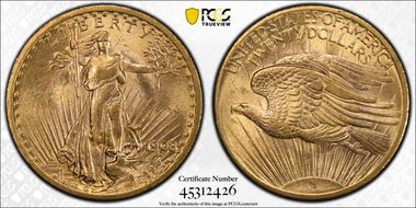 1908 $20 No Motto MS63