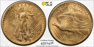 1908 $20 No Motto MS62