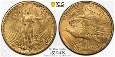 1908 $20 No Motto MS63