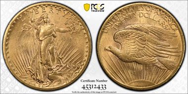 1908 $20 No Motto MS63