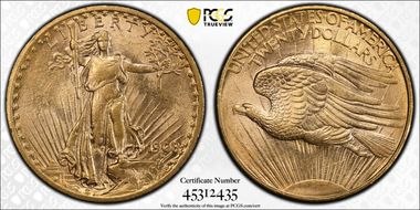 1908 $20 No Motto MS62