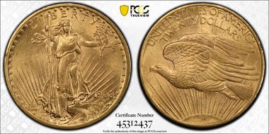 1908 $20 No Motto MS63