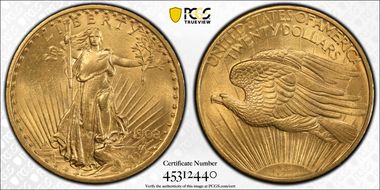 1908 $20 No Motto MS64