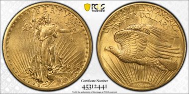 1908 $20 No Motto MS63