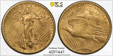 1908 $20 No Motto MS63