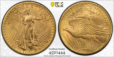 1908 $20 No Motto MS64