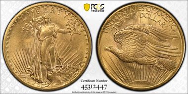 1908 $20 No Motto MS63