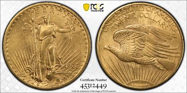 1908 $20 No Motto MS63