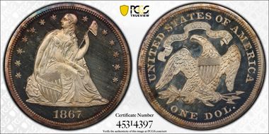 1867 $1 PR66DCAM