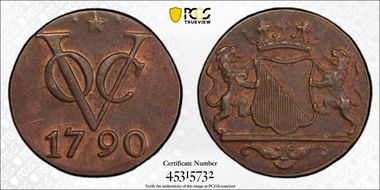 1790-VOC Duit KM-111.3 AU58BN