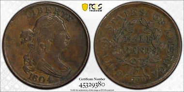 1804 1/2C Plain 4, No Stems VF35BN