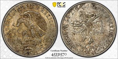 1968-Mo 25 Peso Olympic KM-479.1 Rings Align, Straight Tongue MS62