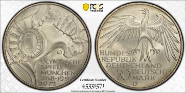 1972-D 10 Mk Munich Olympics - Stadium MS66