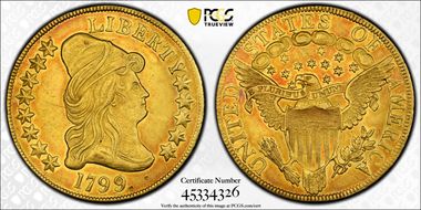 1799 $10 BD-9, Large Stars AU53