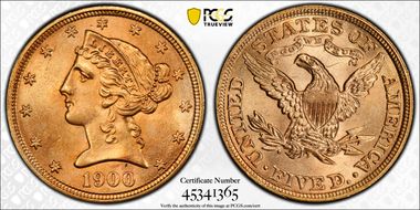 1900 $5 MS64